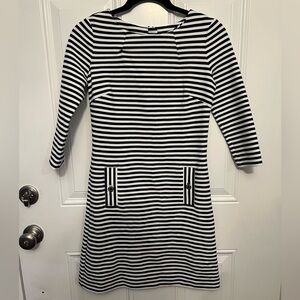 Lilly Pulitzer XS Carlene Ottoman Textured Black White Striped Dress Gold